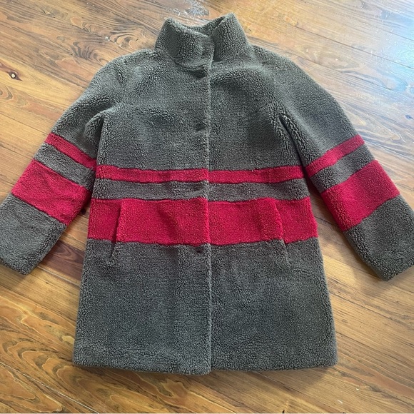 Anthropologie Velvet by Graham & Spencer Evian Striped Teddy Coat Sherpa in L - Picture 2 of 16